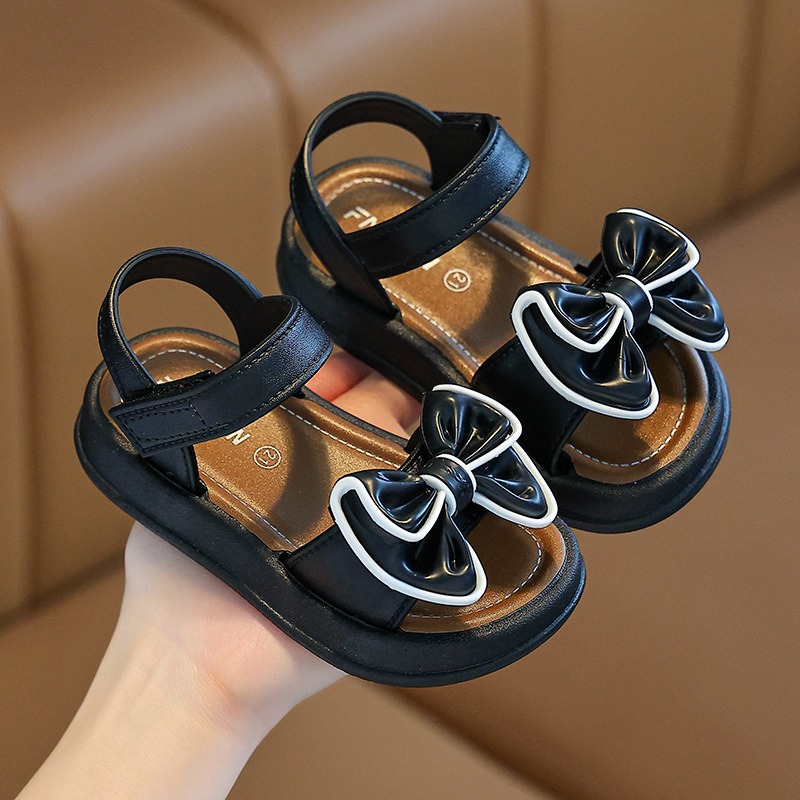 Children's Princess Sandals Summer New Non slip Soft Bottom Girls' Medium Large Children's Bow Girls' Shoes Baby Outdoor Beach Multi functional Sandals