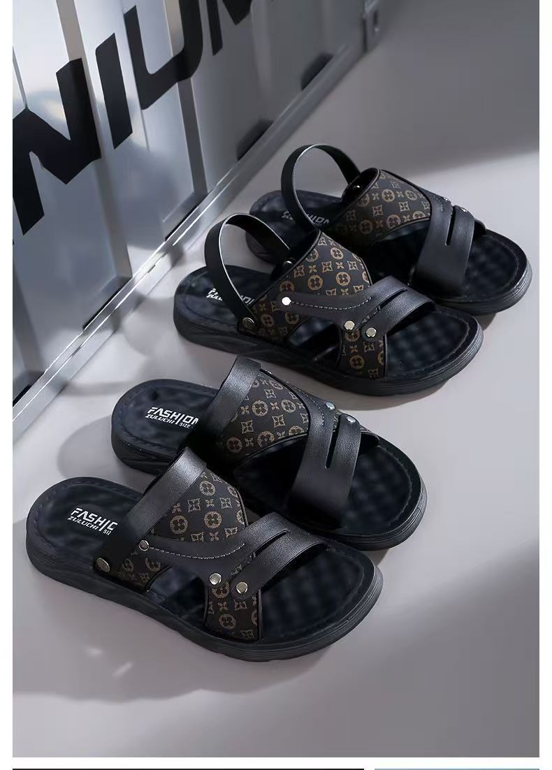 Sandals men's faux leather new casual wear dual-use slippers men's beach shoes