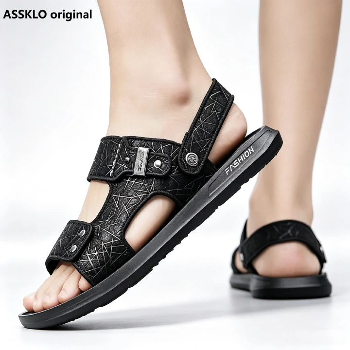 ASSKLO New Quality Leather Men sandals Fashion Slippers Open Shoes Comfortable Summer Sandals Beach Shoes Soft Sole Flats Wear-resistant Non-slip Anti-odor Driving Shoes Durable Shoes Household Shoes