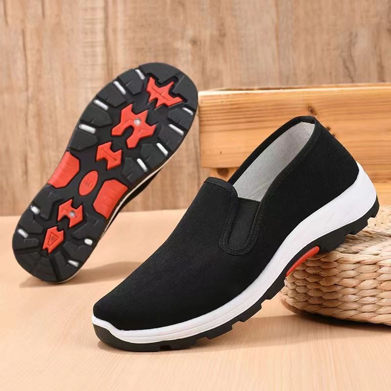 ASSKLO Large size classic Loafers rubber flats shoes Casual shoes Fashion Black laceless men canvas shoes Canvas Shoes Sneakers Low Top Black Shoes High Quality Generic Men's Athletic Shoes Motion