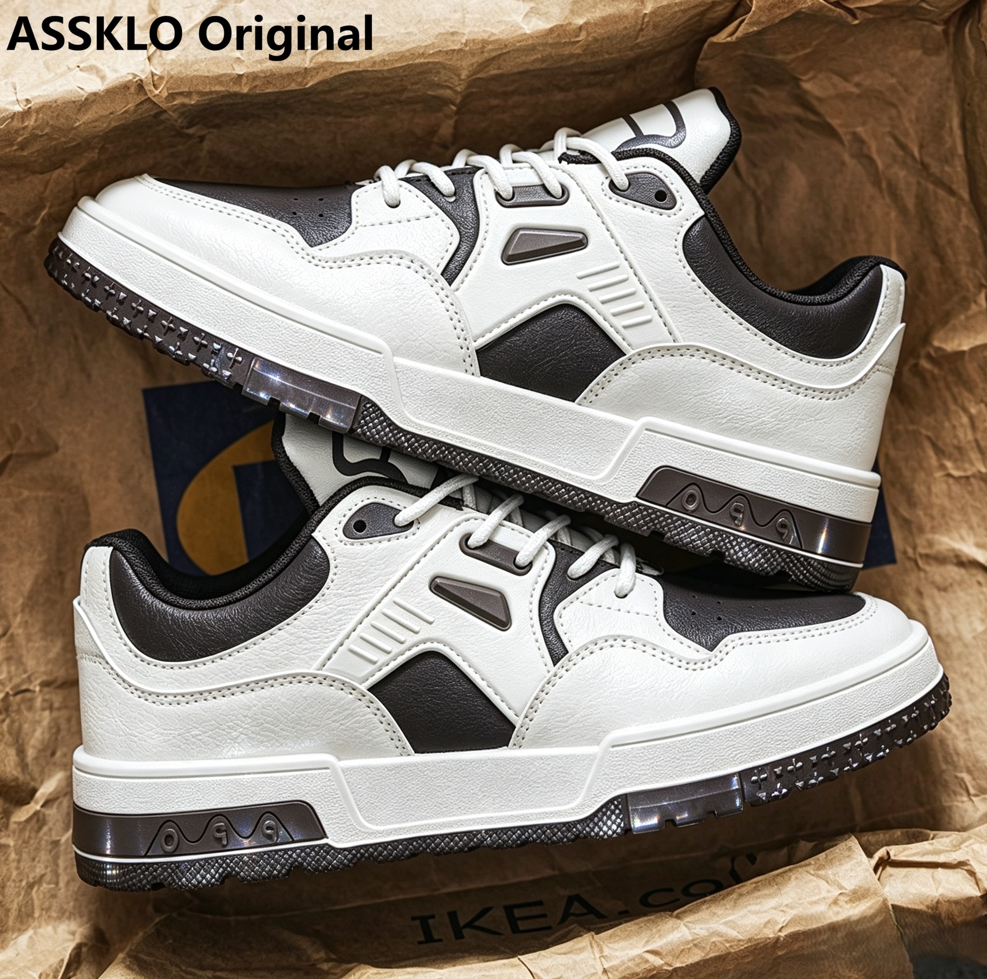 ASSKLO Quality Men Shoes Fashion Men's Sneakers Breathable Sports Shoes Lace-up Pu Upper Comfortable Flats Outdoor Casual Skateboard Shoes Durable Shoes Soft Sole Walking Shoes Thick Sole Anti Slip