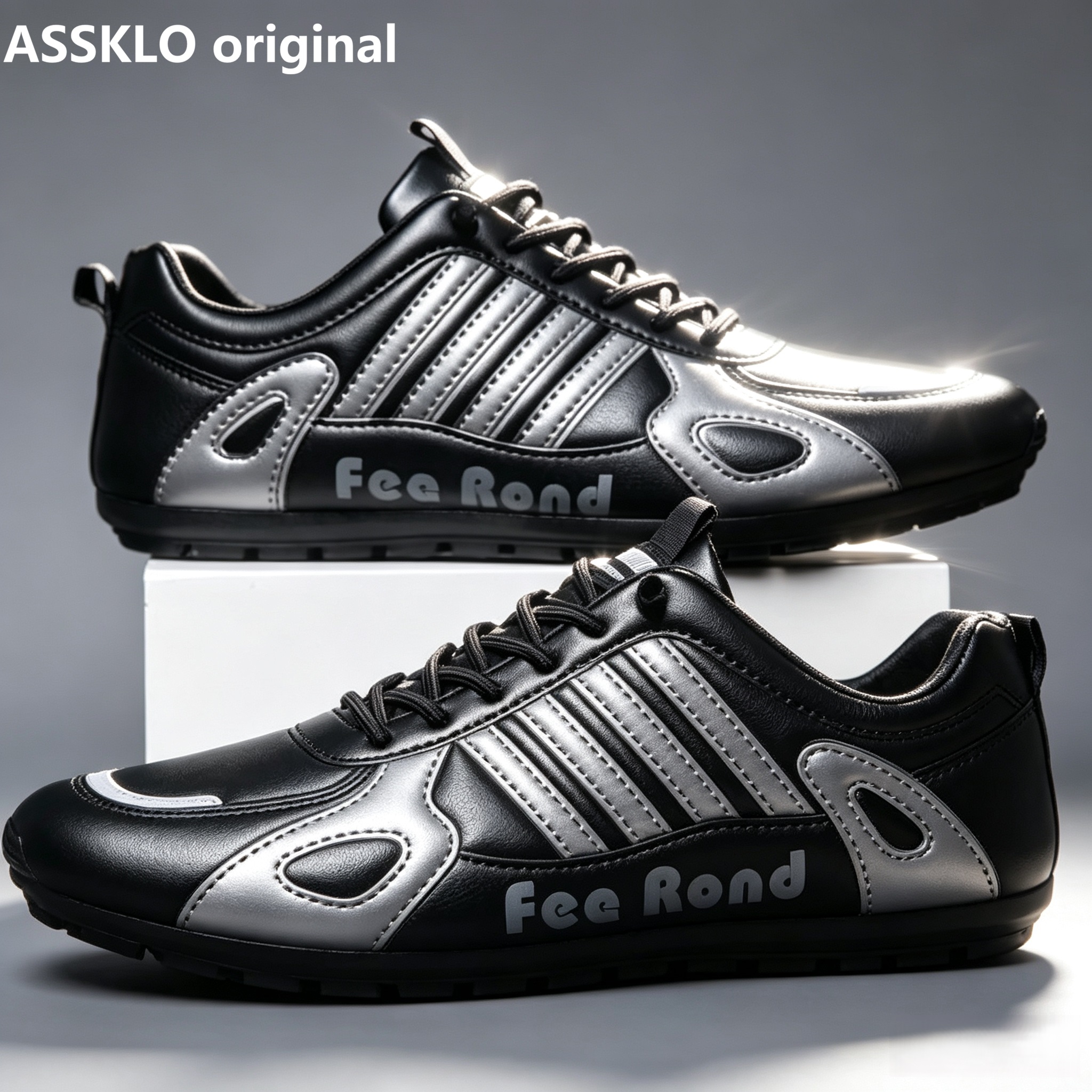 ASSKLO Large size 41-46 New PU Leather Shoes trendy genuine versatile wear-resistant breathable board shoes MensTrendy Sport Sneaker Lace Up Footwear military training soft soled sports leisure shoes