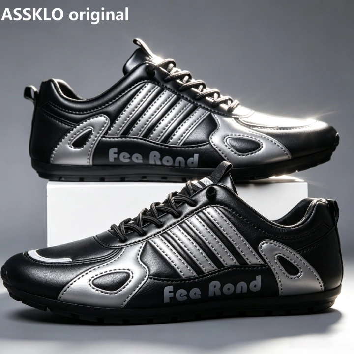 ASSKLO Large size 41-46 New PU Leather Shoes trendy genuine versatile wear-resistant breathable board shoes MensTrendy Sport Sneaker Lace Up Footwear military training soft soled sports leisure shoes