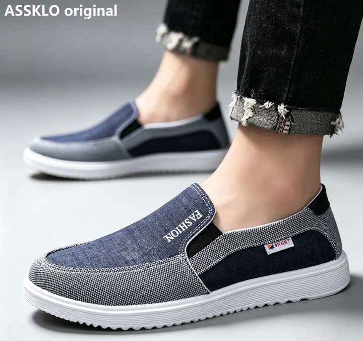 ASSKLO Large 41-46 Mens Shoes Sports Flat Shoes Sneakers Men's Loafers Shoes Comfortable Boy's Non-Slip Sports Shoes Canvas Shoes Flats Shoes Students Shoes Rubber Soled Slip-On cloth shoes