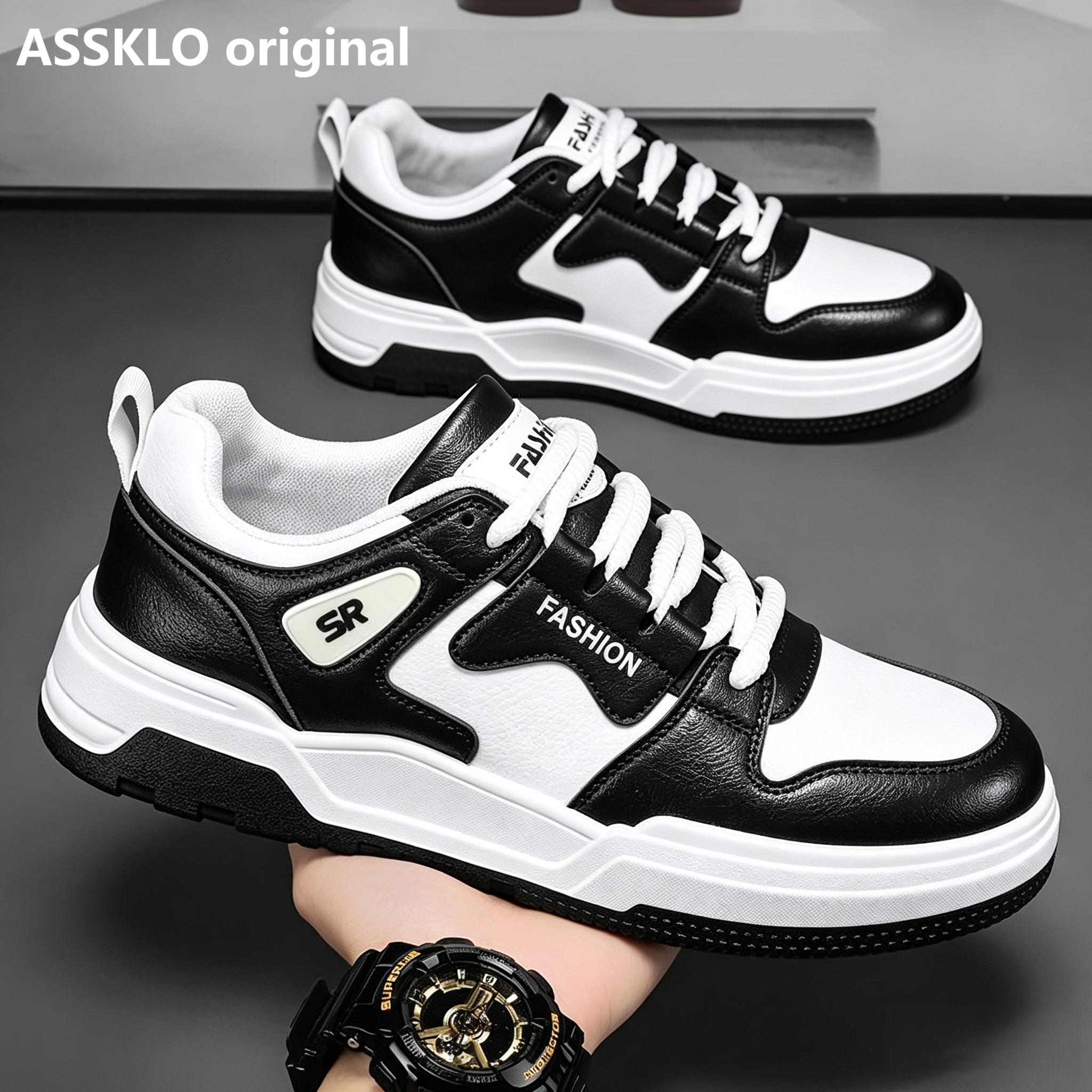 ASSKLO Fashion Men's Sneakers Men's Board Shoes Soft Leather Sneakers Men's Casual Shoes Outdoor Non Slip Lace Up Sneakers Stylish Sports Shoes Running Shoes Walking Shoes Comfortable Breathable
