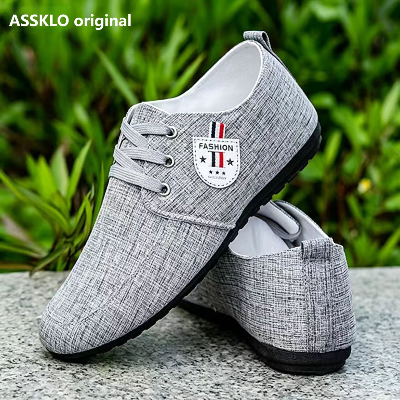 ASSKLO men's shoes bean Shoes canvas shoes soft soled Man Sneakers Sports Casual Flat Loafers rubber flats shoe slip on feet lazy shoes youth trendy shoesrunning shoes sole Breathable lightweigh Grey