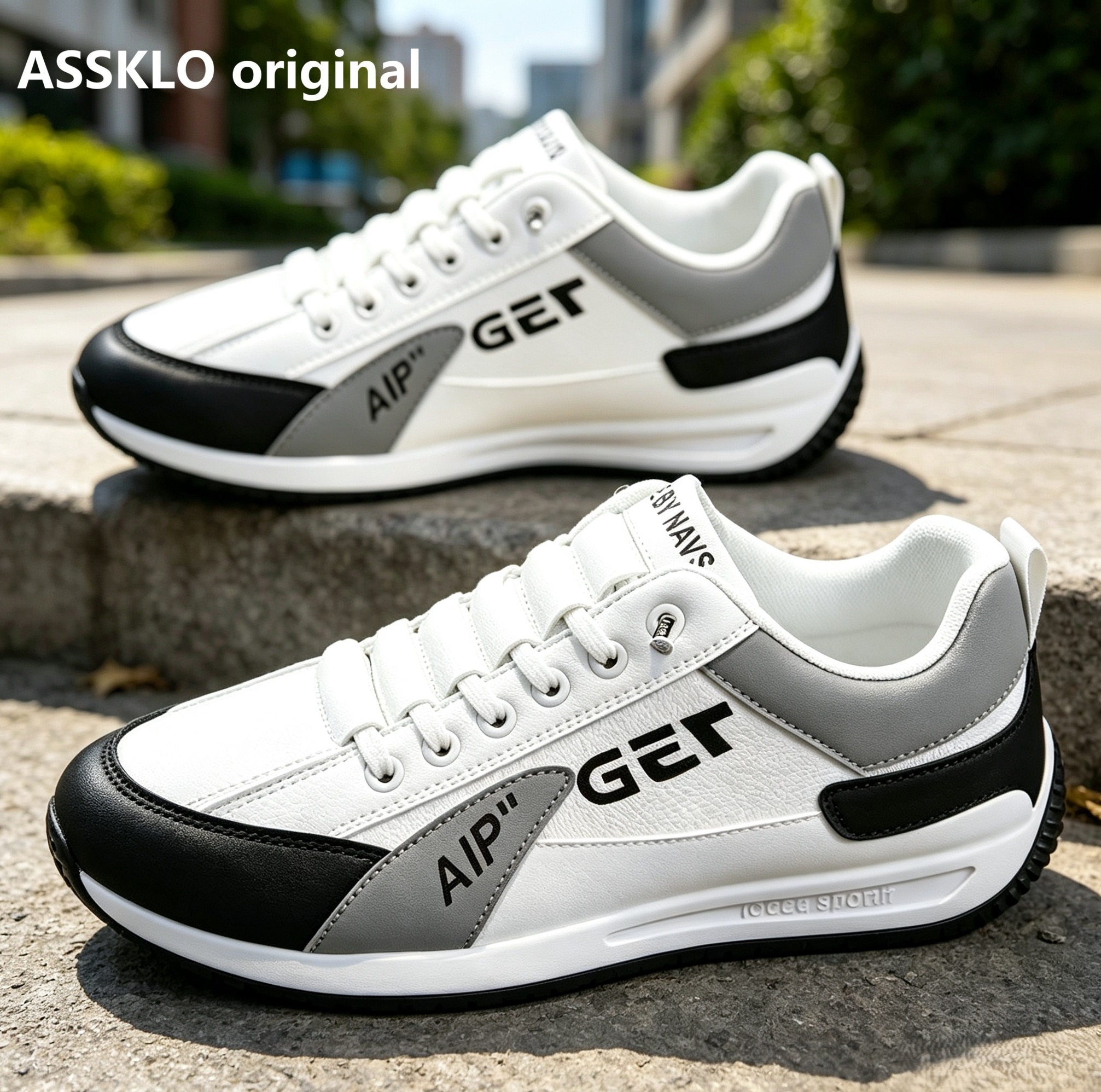 ASSKLO  Fashion Designer Men Sneakers Outdoor Casual Shoes PU Leather Breathable Walking Sports Shoes Men's Running Forrest Gump Shoes Flat Shoes Loafers Soft Sole Comfortable Durable white black