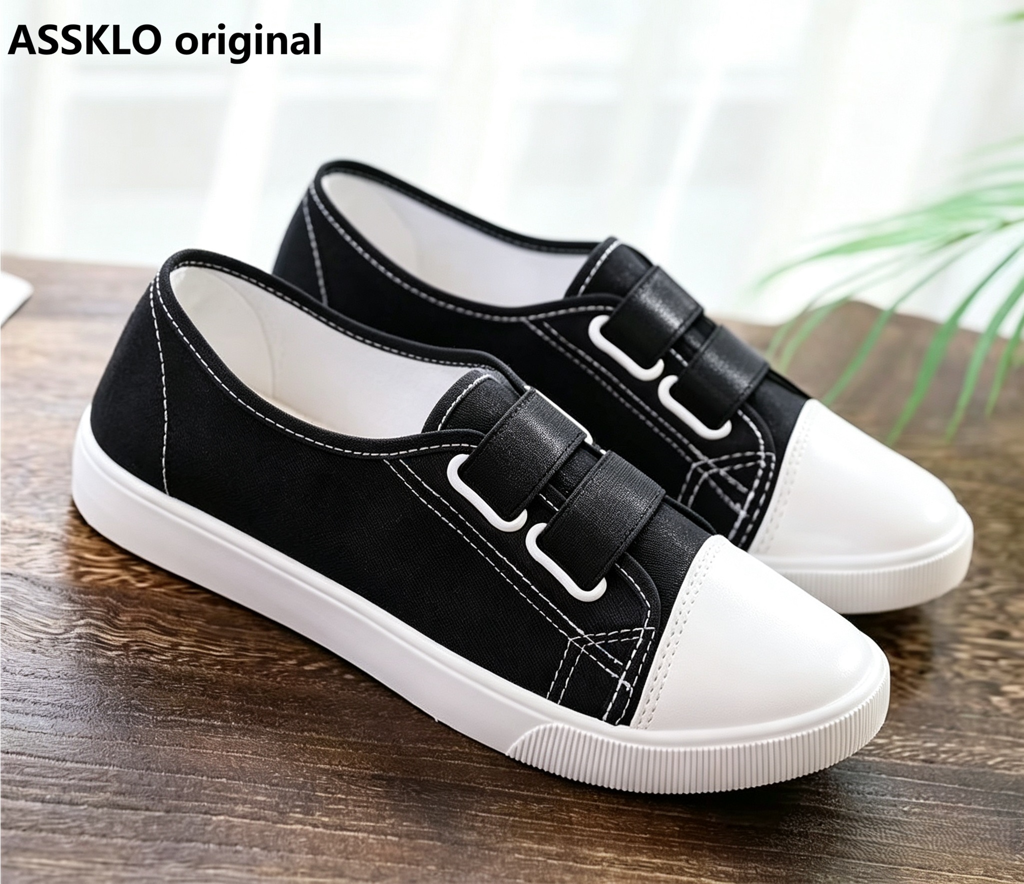 ASSKLO Women's Fashion Canvas Shoes Velcro Shoes  Outdoor Sneakers Walking Shoes Flats Shoes Sports Shoes Shoes Ladies Shoes Board Shoes Low-top Trendy Slip Resistant Student Pregnant Nurse black