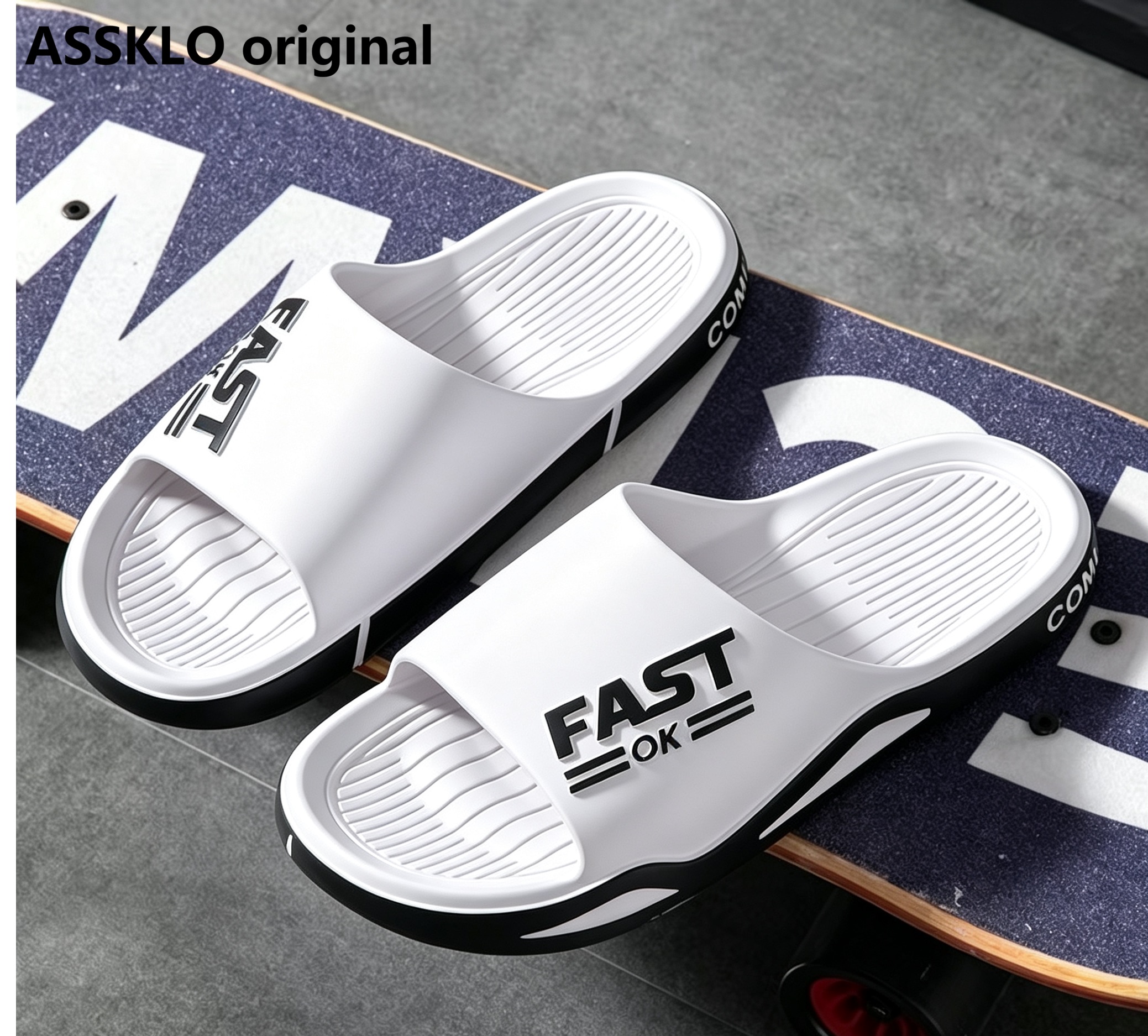 ASSKLO Fashion Men’s Shoes Men Slippers Boys Outer Wear Home Non-Slip Thick-soled Indoor Slippers Lightweight Outdoor Sports Unisex Breathable Anti-skid Open Shoes Dad Beach Walking slides sandals