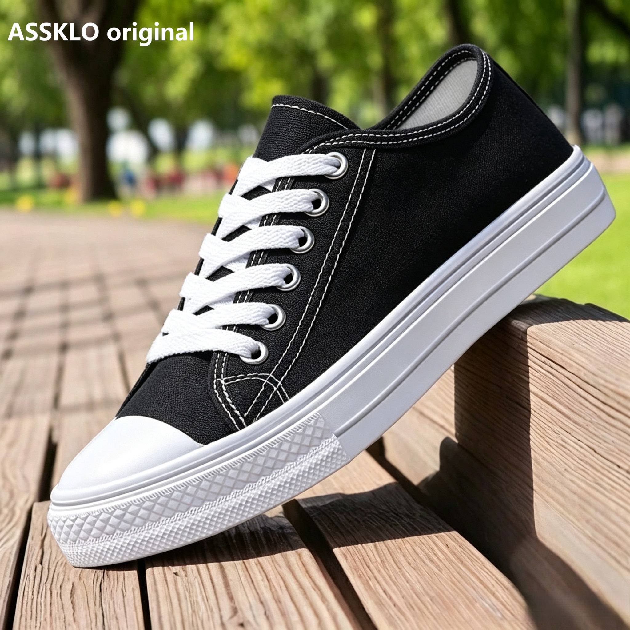 ASSKLO Original rubber flats shoes canvas shoes sports shoes sneakers classic women's shoes ladies shoes flat heel low top solid women's canvas small white shoes versatile version running Black