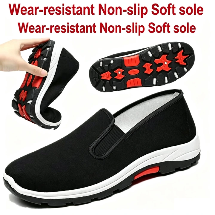 ASSKLO Large size classic Loafers rubber flats shoes Casual shoes Fashion Black laceless men canvas shoes Canvas Shoes Sneakers Low Top Black Shoes High Quality Generic Men's Athletic Shoes Motion