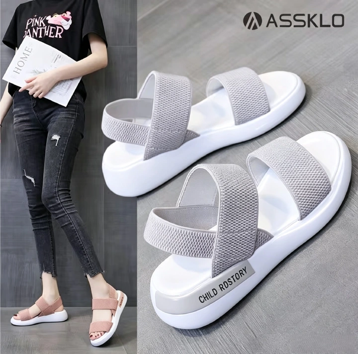 ASSKLO New Sandals Women Ins Soft Sole Elastic Band Korean Version Wild Sports Women's Shoes Tide ladies shoes girls shoes Pregnant women's shoes Maternity shoes Open Shoes Grey Black slides sandals