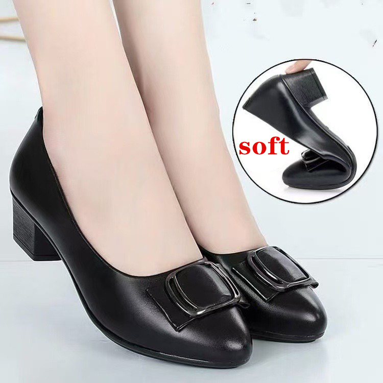 New High Quality Thick Heeled Single Shoes Women's High Heeled Shallow Mouth Comfortable Genuine Leather Office Women Shoes
