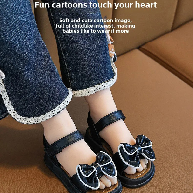 Children's Princess Sandals Summer New Non slip Soft Bottom Girls' Medium Large Children's Bow Girls' Shoes Baby Outdoor Beach Multi functional Sandals