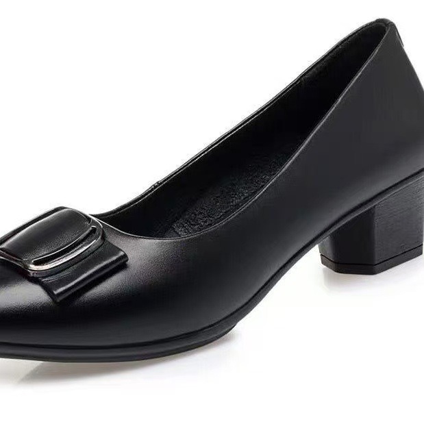 New High Quality Thick Heeled Single Shoes Women's High Heeled Shallow Mouth Comfortable Genuine Leather Office Women Shoes