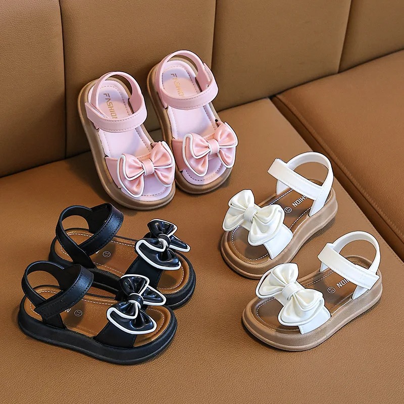 Children's Princess Sandals Summer New Non slip Soft Bottom Girls' Medium Large Children's Bow Girls' Shoes Baby Outdoor Beach Multi functional Sandals