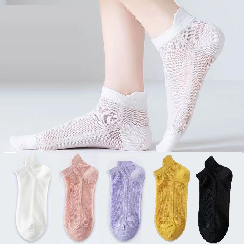 5 PCS Fashion Women's socks women's short socks anti odor pure cotton socks versatile middle tube thin short socks women's boat socks long socks Comfortable breathable shallow socks don't lose color