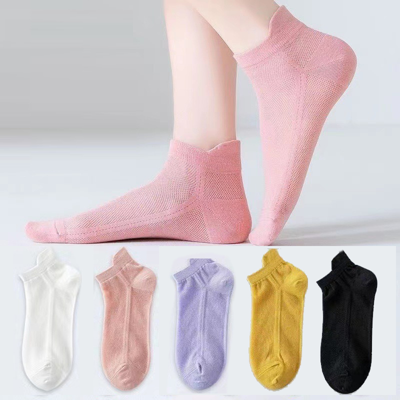 5 PCS Fashion Women's socks women's short socks anti odor pure cotton socks versatile middle tube thin short socks women's boat socks long socks Comfortable breathable shallow socks don't lose color