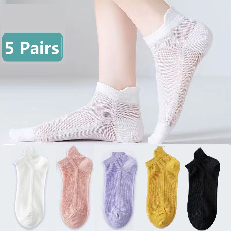 5 PCS Fashion Women's socks women's short socks anti odor pure cotton socks versatile middle tube thin short socks women's boat socks long socks Comfortable breathable shallow socks don't lose color