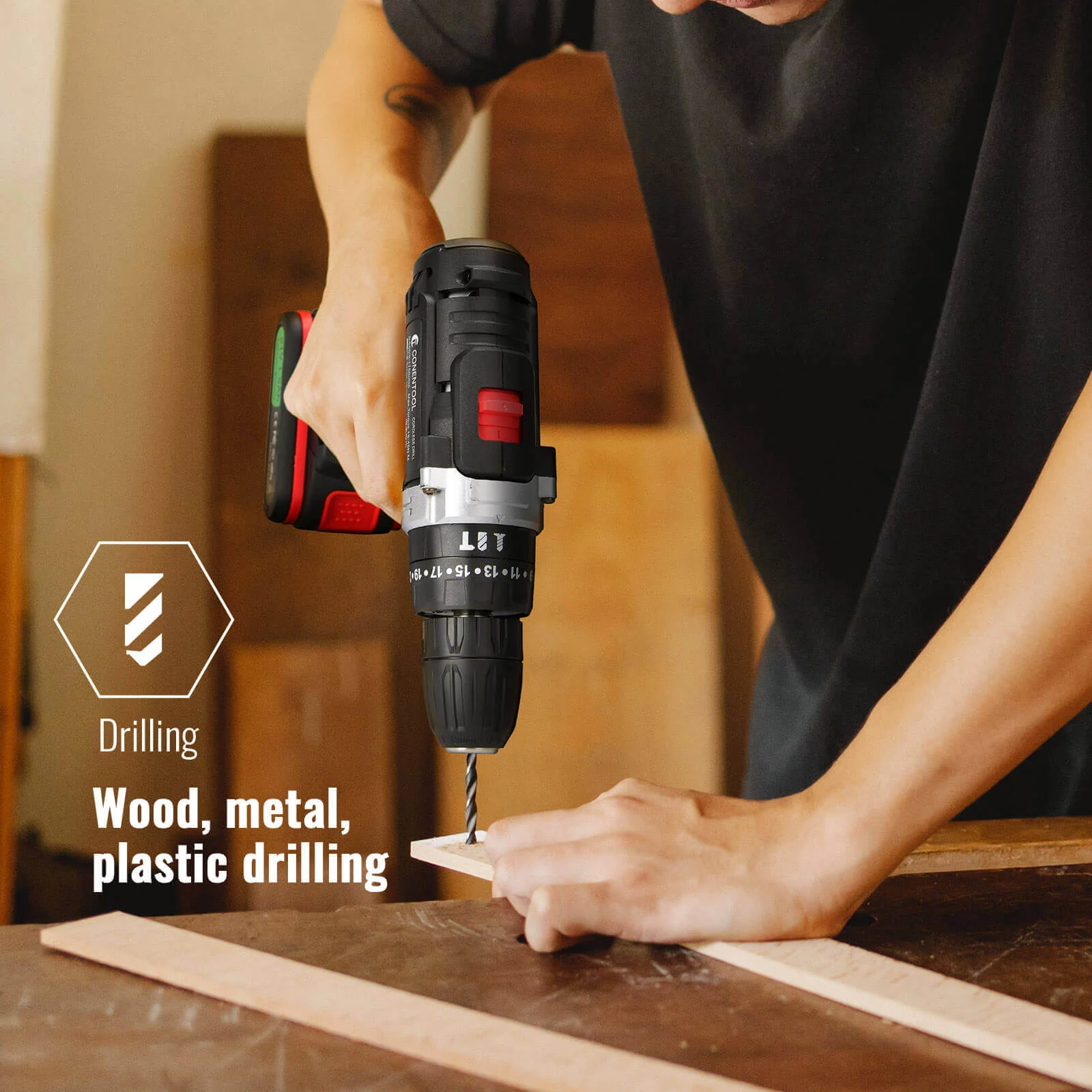 New arrival 21V electric drill with three functions can drill through walls. Industrial-grade commercial electric drill with a torque of up to 45-60 NM, suitable for electricians, carpenters
