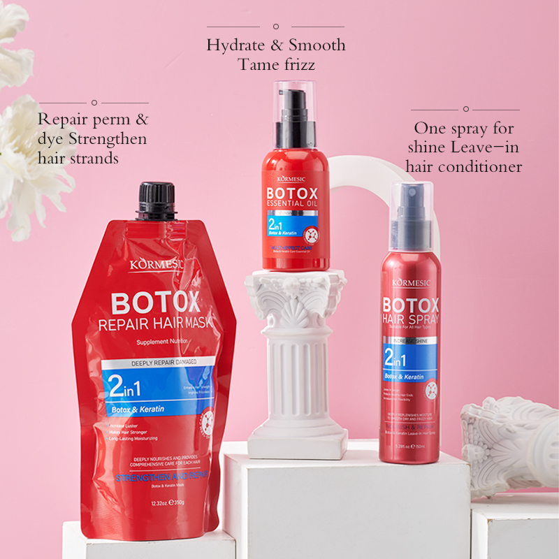 3pcs ORMESIC Botox & Keratin Trio Leave-in conditioner spray oil mask. One spray for shine – intense hydration anti-frizz repair dryness rebuild protein, prevent splits
