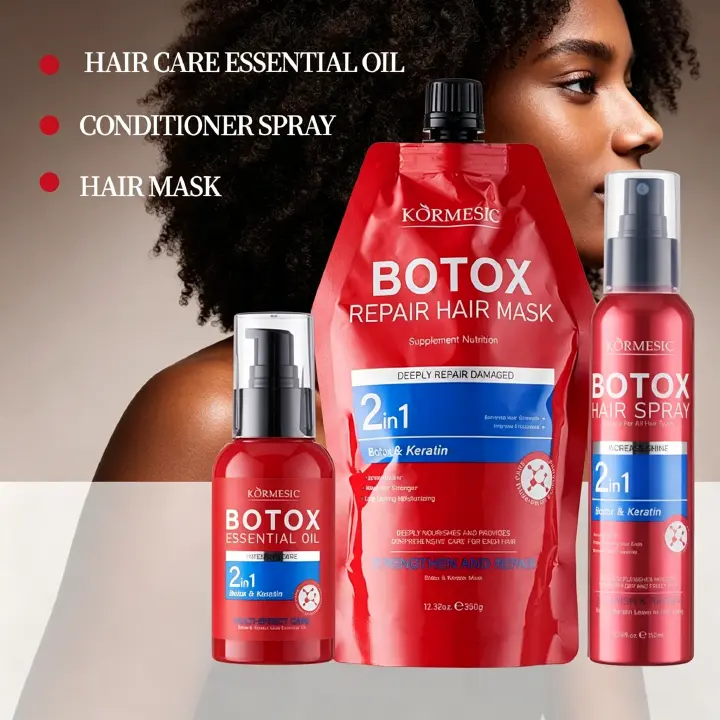3pcs ORMESIC Botox & Keratin Trio Leave-in conditioner spray oil mask. One spray for shine – intense hydration anti-frizz repair dryness rebuild protein, prevent splits