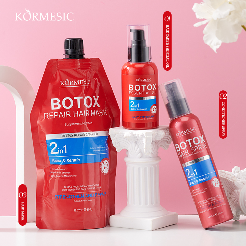 3pcs ORMESIC Botox & Keratin Trio Leave-in conditioner spray oil mask. One spray for shine – intense hydration anti-frizz repair dryness rebuild protein, prevent splits