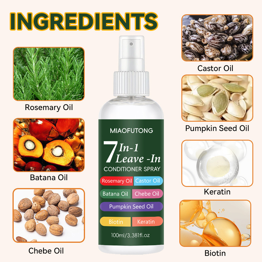 7 IN 1 Hair Smooth Spray: Moisturizing, Conditioning, Cleaning, Hair becomes smooth, fluffy and free of residue after use.