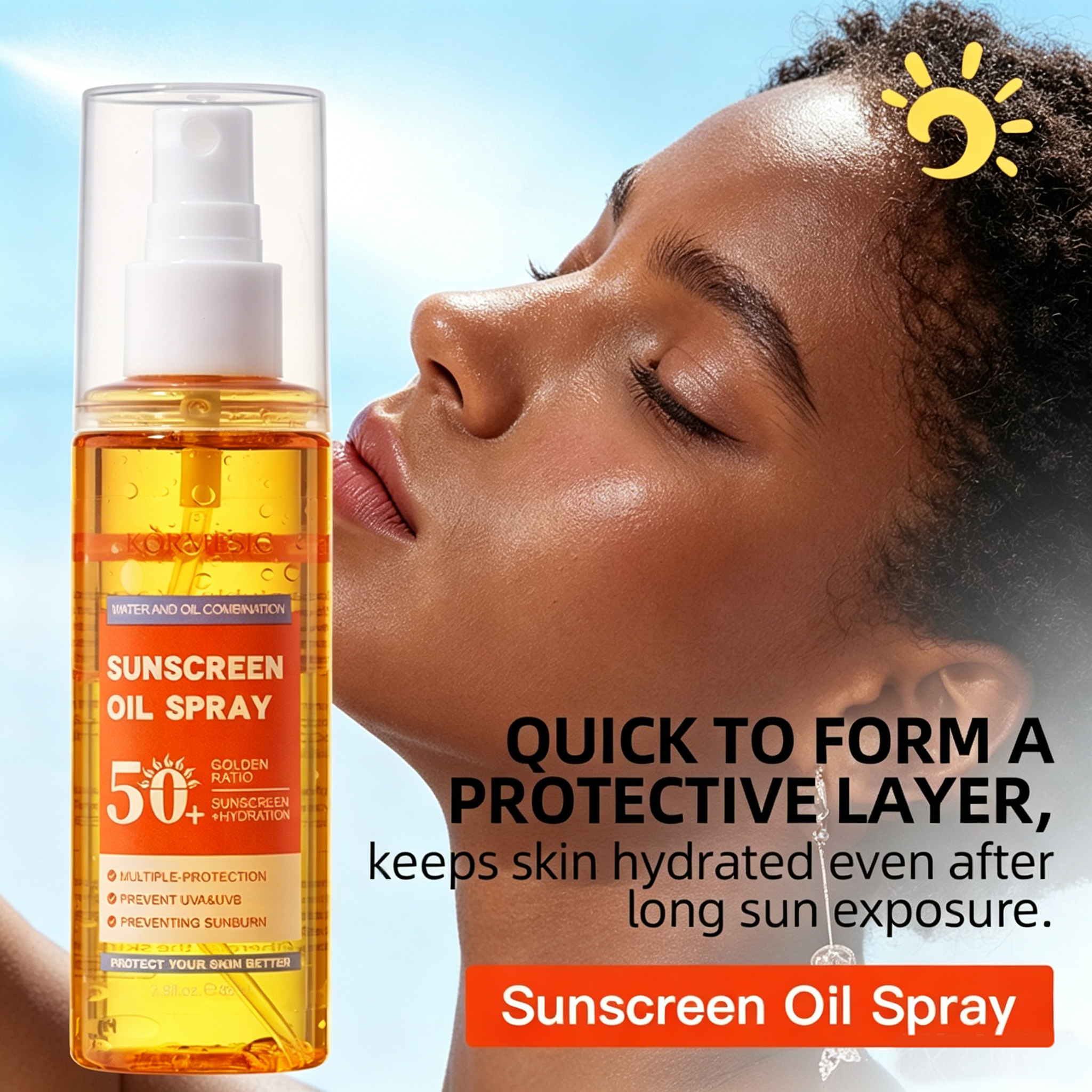 86ml KORMESIC Sunscreens spray with SPF50+ UV protection for the body and face Refuses to leave any white cast on the skin Aloe Vera