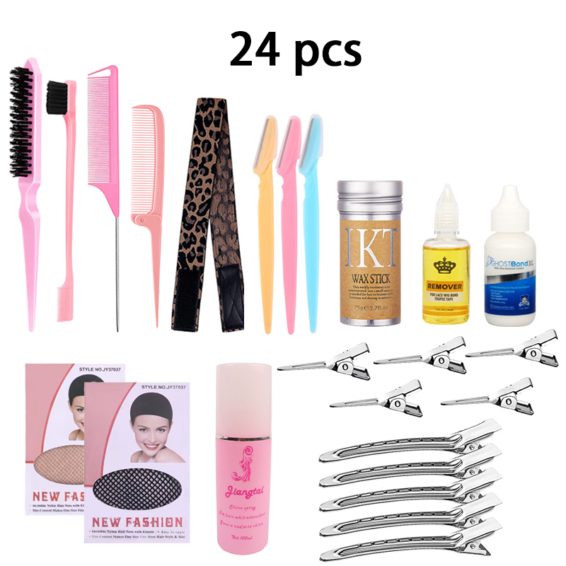 10pcs wigs glue,Wig gel remover Wig elasticband, Eyebrow razor Lace wig wax stick tool set