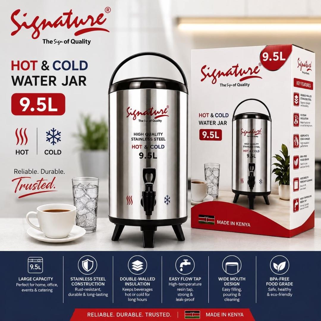 Signature 9.5L premium stainless steel tea urn insulated water jug / water dispenser / tea urn / thermal flask / food flask / portable tea urn for keeping beverages hot or cold for long