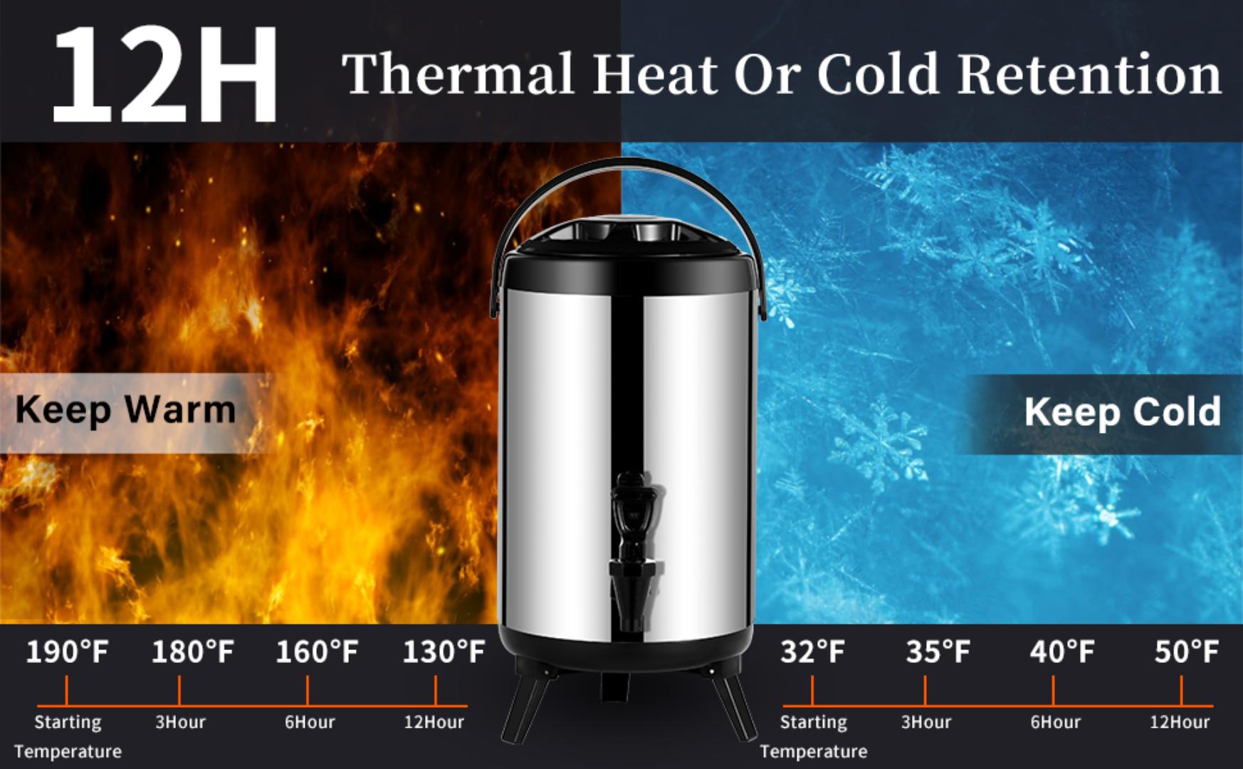 Signature 9.5L premium stainless steel tea urn insulated water jug / water dispenser / tea urn / thermal flask / food flask / portable tea urn for keeping beverages hot or cold for long