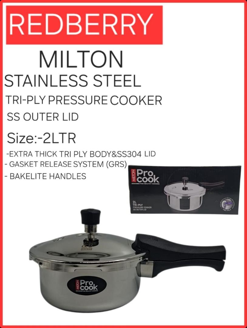 Redberry Milton procook Tri-ply stainless steel pressure cooker with induction base and bakelite handles