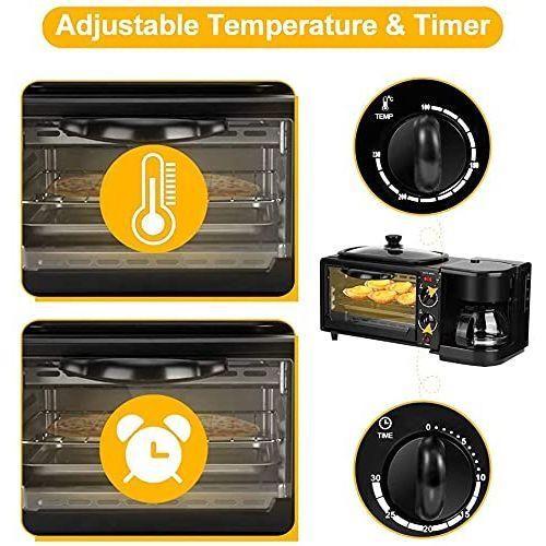 REKI 3-In-1 Multifunctional Breakfast Maker machine With 12L Electric Oven Coffee Maker & Non-Stick Frying Pan, Space-Saving Kitchen Countertop Breakfast Machine black color