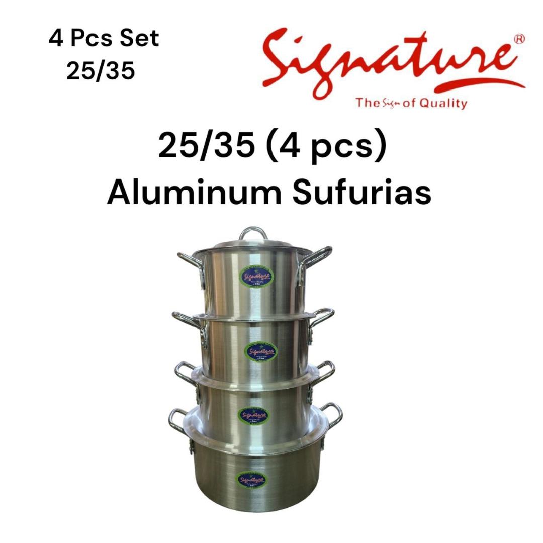 Signature 4pcs Aluminium sufurias set with lids 25/35 extra large suitable for homes and hotels