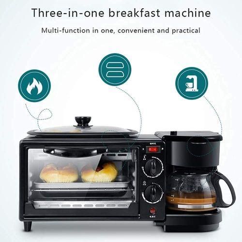 REKI 3-In-1 Multifunctional Breakfast Maker machine With 12L Electric Oven Coffee Maker & Non-Stick Frying Pan, Space-Saving Kitchen Countertop Breakfast Machine black color