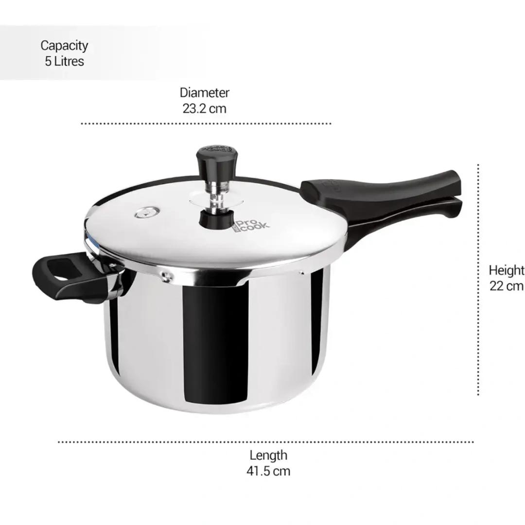 Redberry Milton procook Tri-ply stainless steel pressure cooker with induction base and bakelite handles