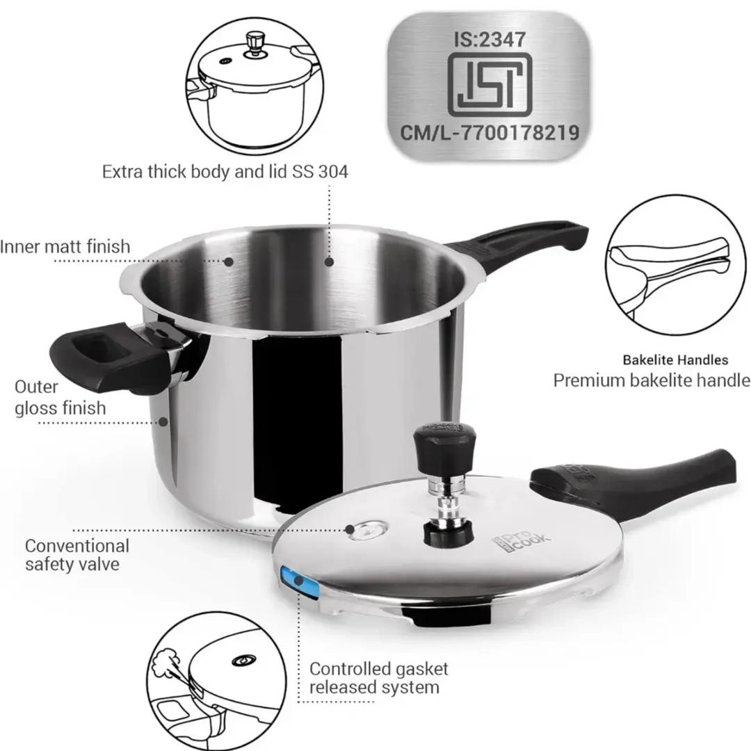 Redberry Milton procook Tri-ply stainless steel pressure cooker with induction base and bakelite handles