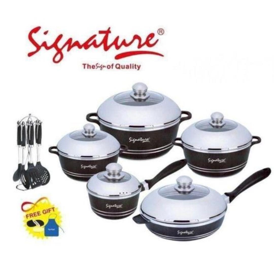 Signature 21pcs Die cast Aluminium cookware set SG-DCCS21 Imperial non stick induction cookware Set casserole (20cm,24cm and 28cm) deep frying pan 28cm, 16cm frying pan and 11pcs cooking tools