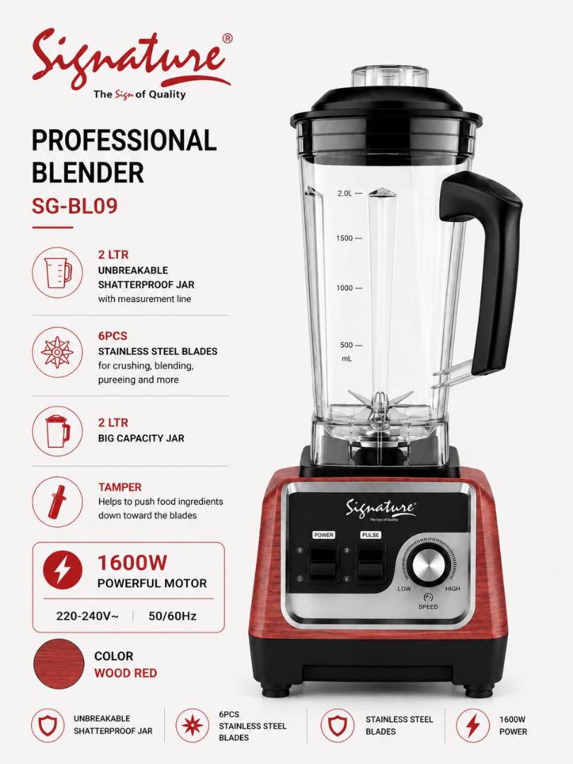 Signature commercial blender SG-BL09 with 2L unbreakable jar and 1600W powerful motor suitable for uji power