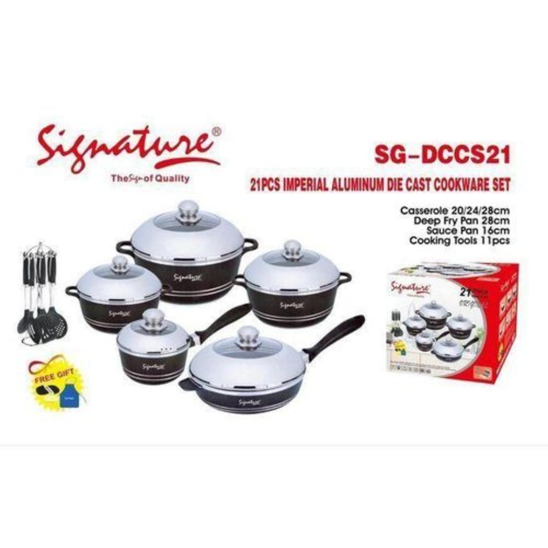 Signature 21pcs Die cast Aluminium cookware set SG-DCCS21 Imperial non stick induction cookware Set casserole (20cm,24cm and 28cm) deep frying pan 28cm, 16cm frying pan and 11pcs cooking tools