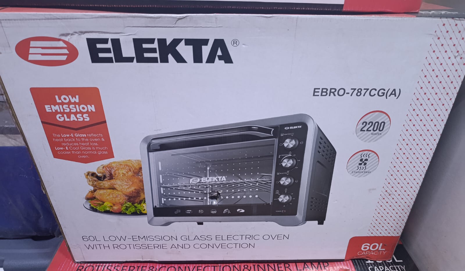 Elekta 60L Oven toaster with Rotisserie and convection EBRO-787CG(A) large capacity with fan 2200W Elekta Oven perfect and efficient for reliable cooking