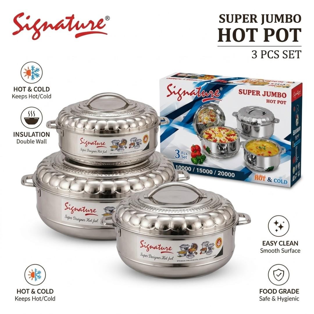Signature Super Jumbo Hotpots – 3 PCS Set Stainless steel insulated hotpots 10000ml, 15000ml and 20000ml capacity