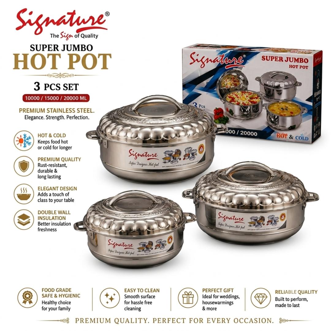 Signature Super Jumbo Hotpots – 3 PCS Set Stainless steel insulated hotpots 10000ml, 15000ml and 20000ml capacity