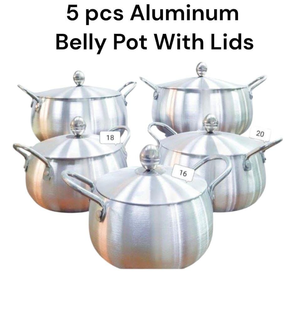 Signature 10pcs aluminium sufurias set belly pots cooking pots with lids sizes 16/18/20/22 and 24cm diameter