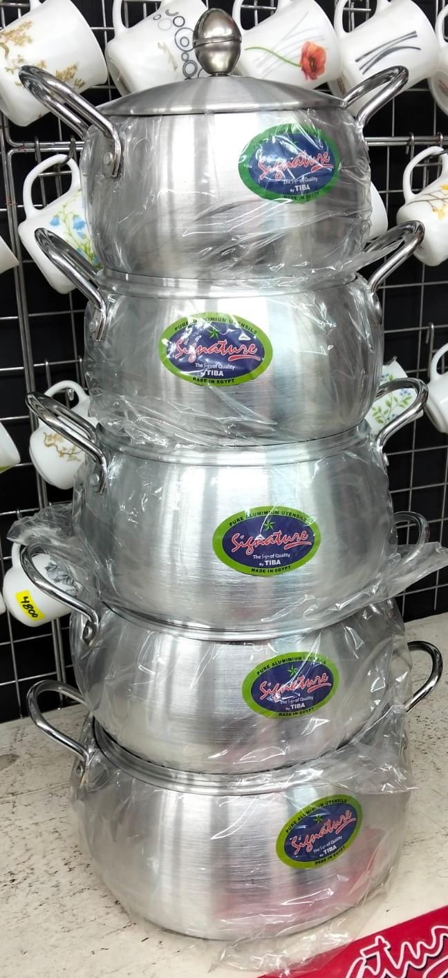 Signature 10pcs aluminium sufurias set belly pots cooking pots with lids sizes 16/18/20/22 and 24cm diameter
