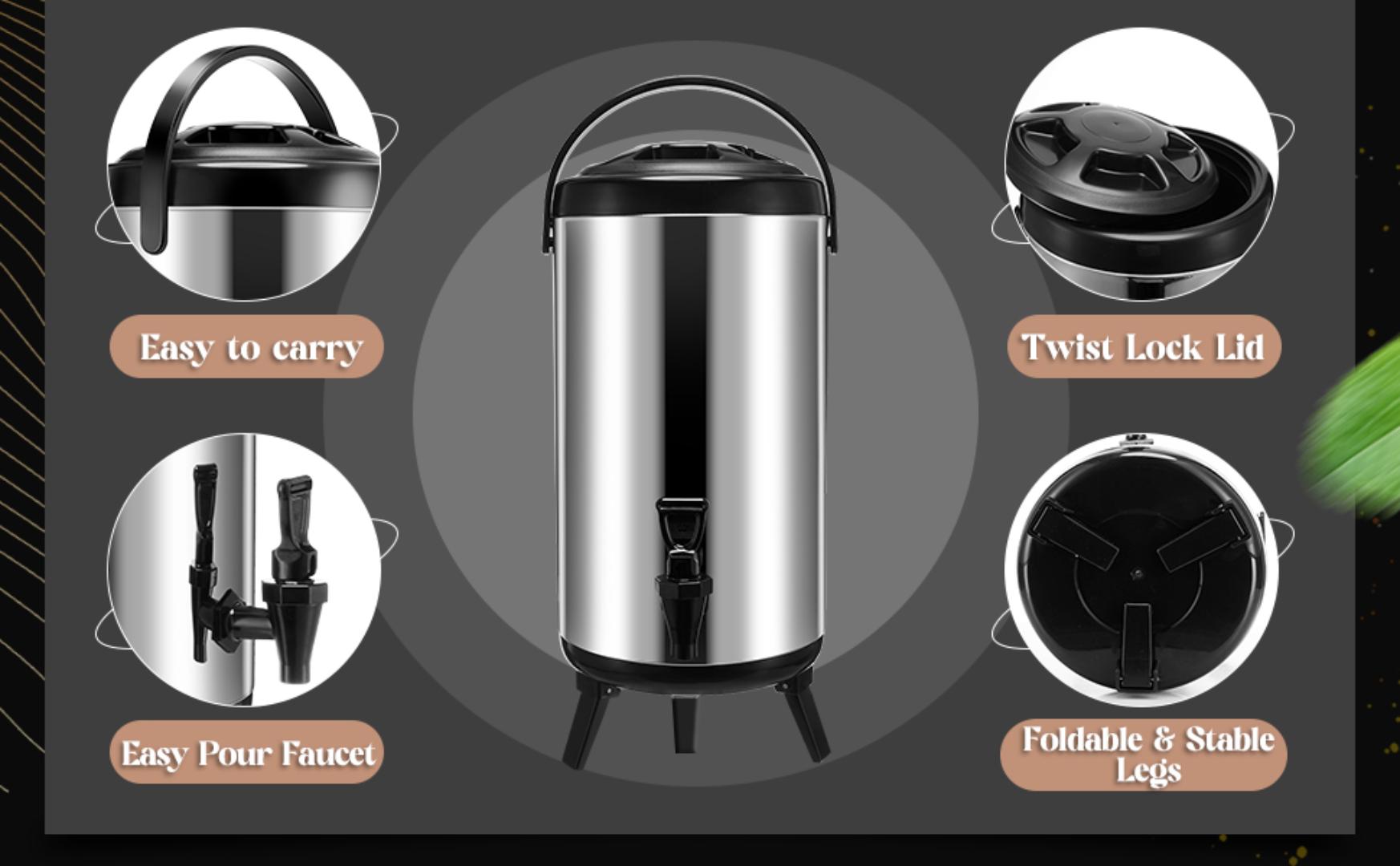 Redberry 9.5L premium stainless steel insulated water jug / water dispenser / tea urn / thermal flask / food flask / portable tea urn for keeping beverages hot or cold for long