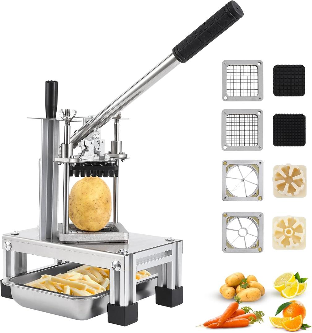 Home and Commercial chips cutter / French Fry Cutter /  Vegetable Fruit Chopper with 4 Replacement Blades Stainless Steel Vegetable slicer / Dicer Fruit Slicer for Onion Potato Carrot Tomatoes  etc
