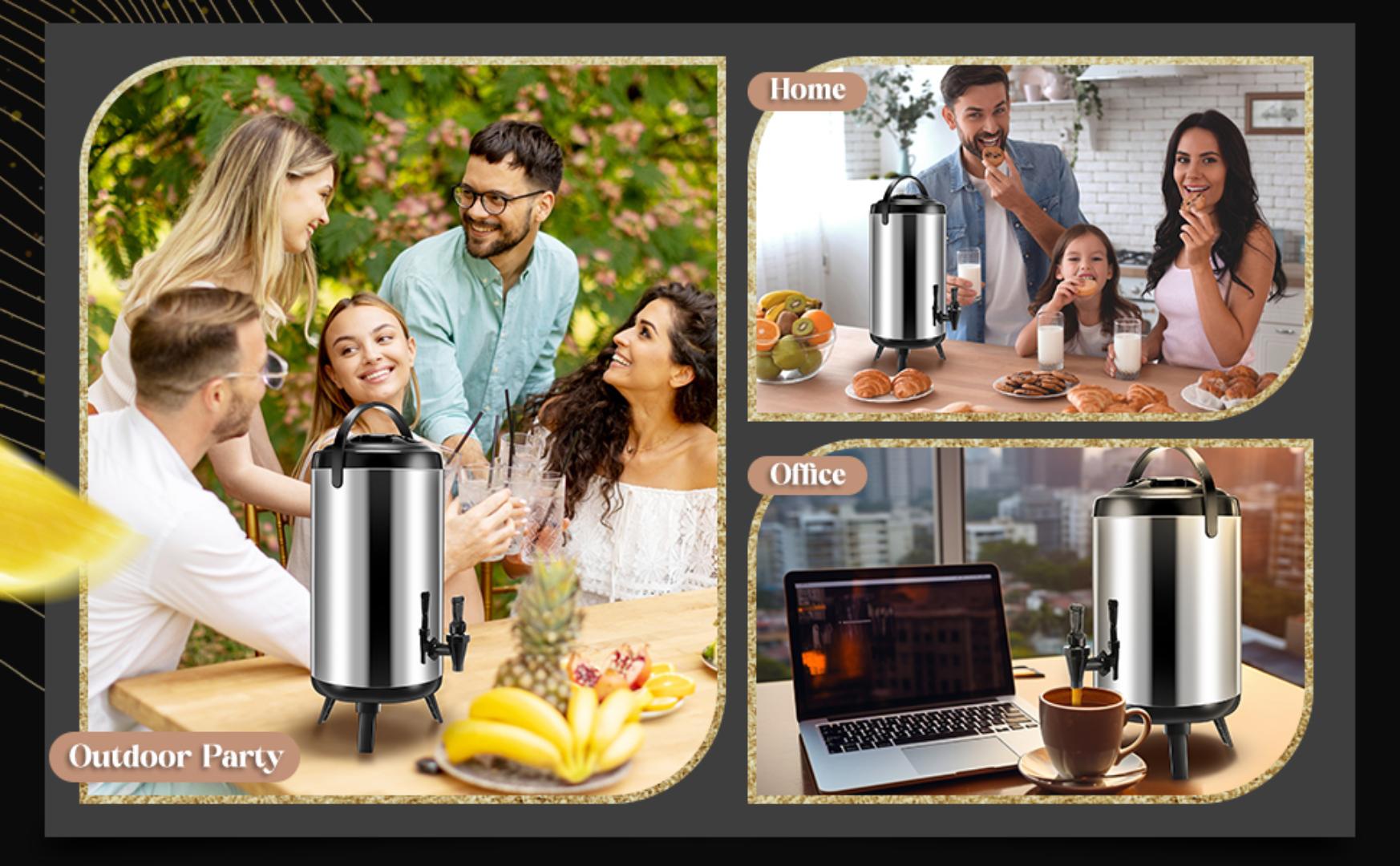 Redberry 9.5L premium stainless steel insulated water jug / water dispenser / tea urn / thermal flask / food flask / portable tea urn for keeping beverages hot or cold for long
