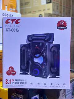 CTC CT-6016 3.1CH Subwoofer speaker system with colourful lighting effect with FM radio, Bluetooth, USB port , Auxiliary and remote control 20000W PMPO 12V DC input